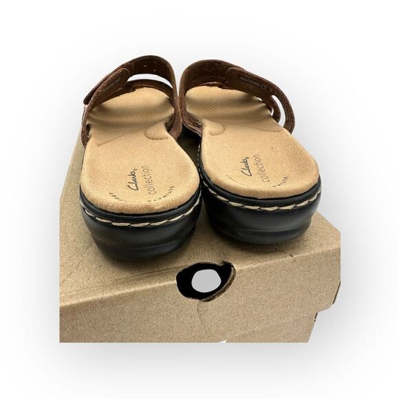 NWT Clarks Womens Leisa Cacti Leather Embellished Slip-on Sandals Brown Sz 8.5 - Picture 8 of 13